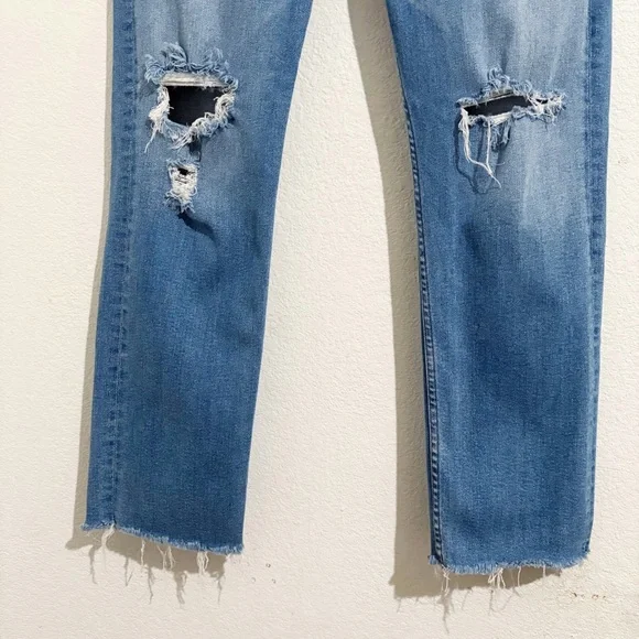 Mother High Waisted Rider Ankle Fray Straight Leg‎ Jeans in Party Like A Pirate